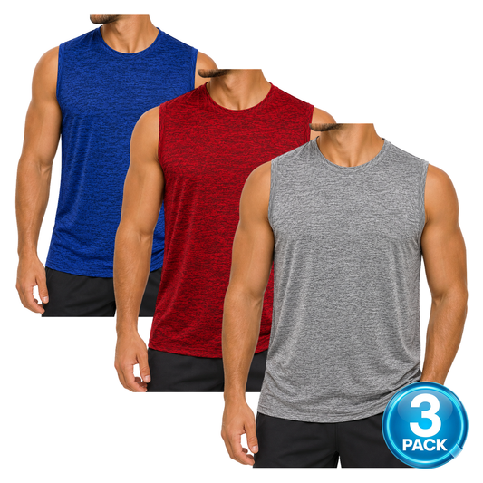 Men's 3-Pack Space Dye Dri-Fit Performance Muscle Shirt - Grey / Red / Blue