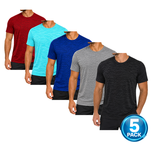 Men's 5-Pack Space Dye Dri-Fit Performance T-Shirt - Black / Red / Aqua / Grey / Blue
