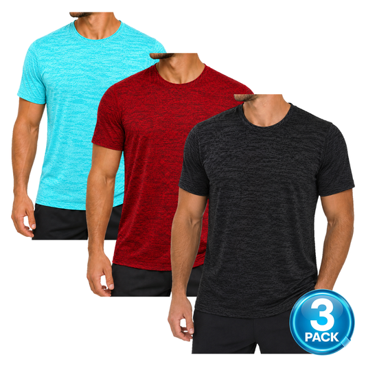 Men's 3-Pack Space Dye Dri-Fit Performance T-Shirt - Black / Red / Aqua