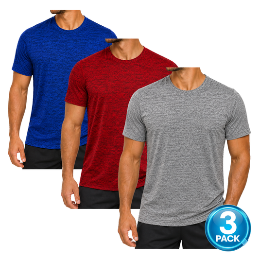 Men's 3-Pack Space Dye Dri-Fit Performance T-Shirt - Grey / Red / Blue