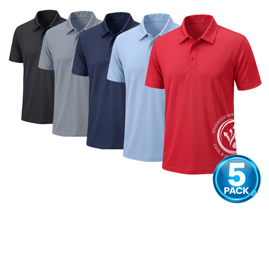 Men's 5-Pack Dri-Fit Polo Shirt in Black, Heather Grey, Navy, Light Blue & White