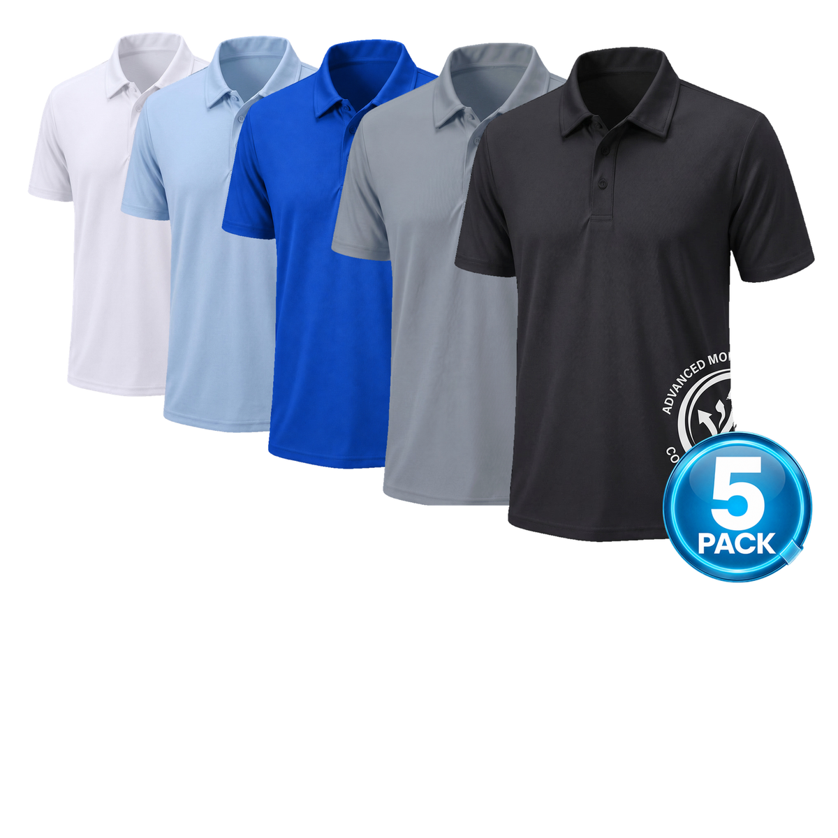 Men's 5-Pack Dri-Fit Polo Shirt in Black, Heather Grey, Royal Blue, Light Blue & White