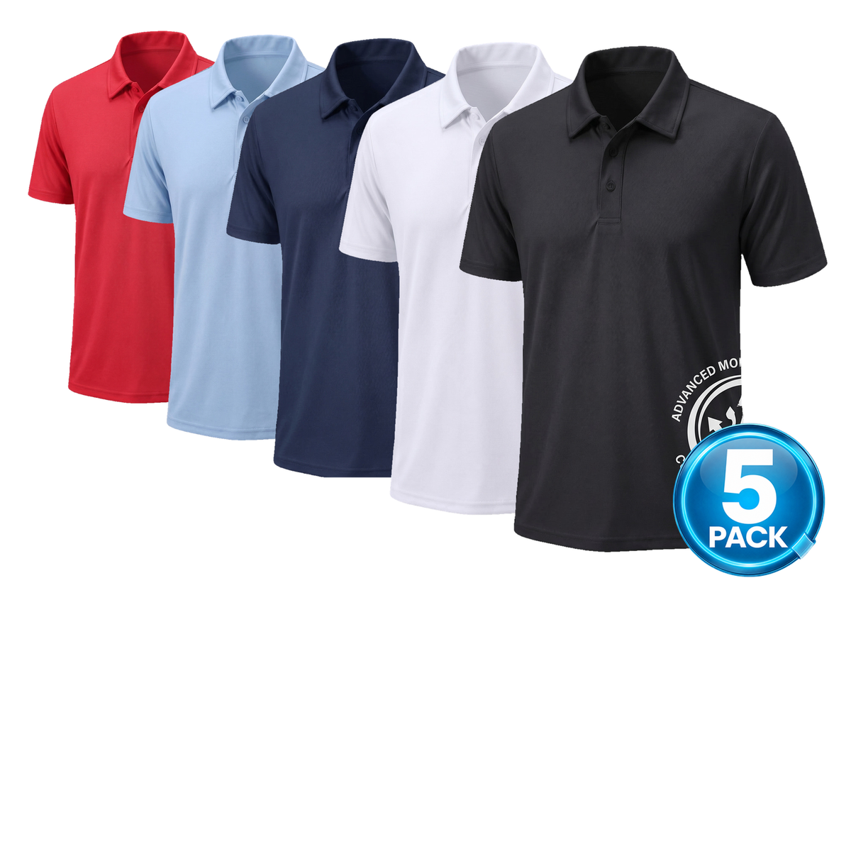 Men's 5-Pack Dri-Fit Polo Shirt in Black, White, Navy, Light Blue & Red