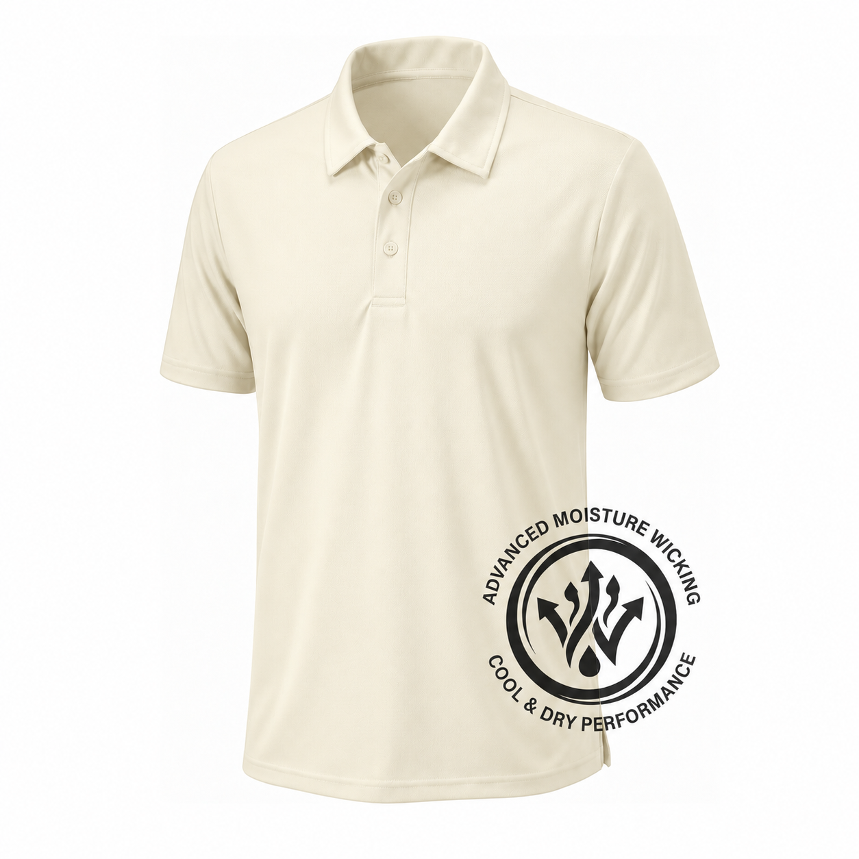 Ivory polo shirt on a white background