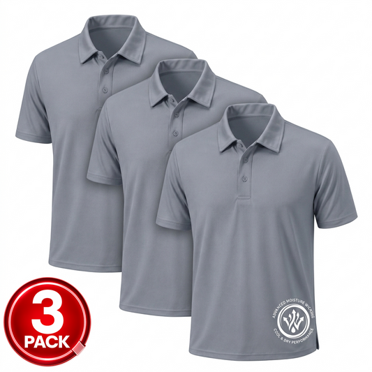 Men's 3-Pack Short Sleeve Performance Polo Shirt in Grey