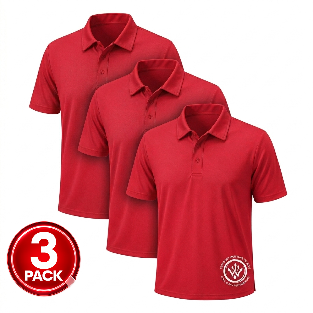 Men's 3-Pack Short Sleeve Performance Polo Shirt in Red