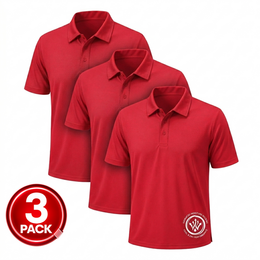 Men's 3-Pack Short Sleeve Performance Polo Shirt in Red