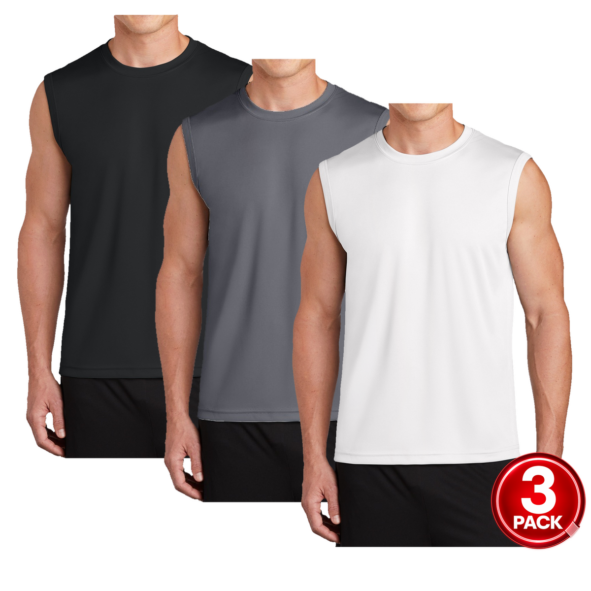 Men's 3-Pack Dri-Fit Performance Muscle T-Shirt in Black / Charcoal / White