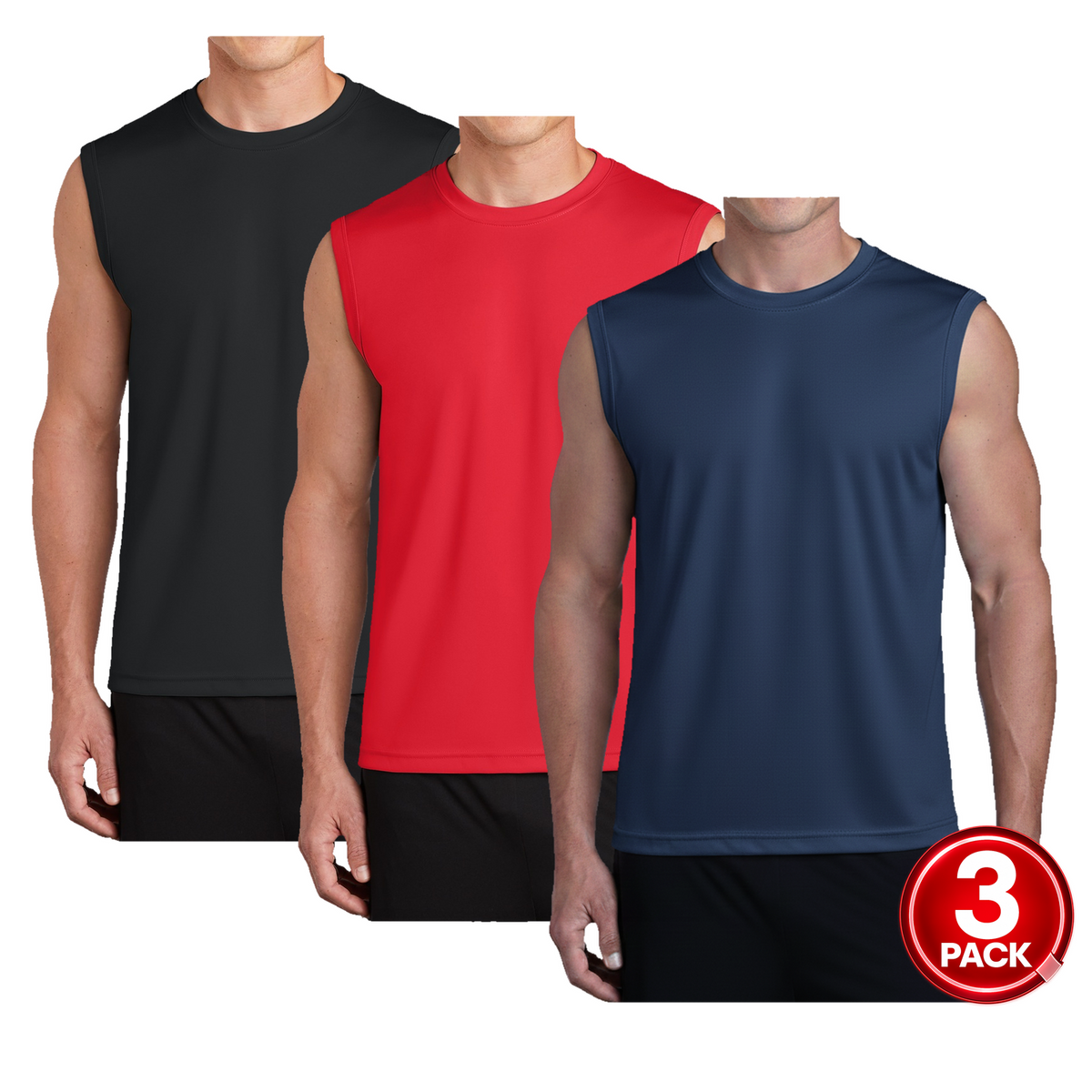 Men's 3-Pack Dri-Fit Performance Muscle T-Shirt in Black / Red / Navy