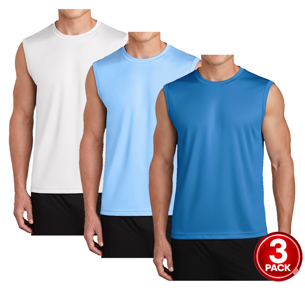 Men's 3-Pack Dri-Fit Performance Muscle T-Shirt in White / Light Blue / Royal