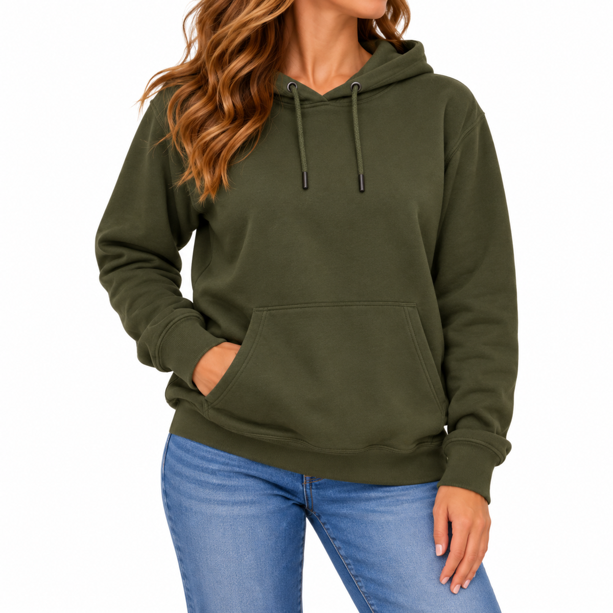 Women's Heavyweight Fleece-Lined Soft Pullover Hoodie in Olive