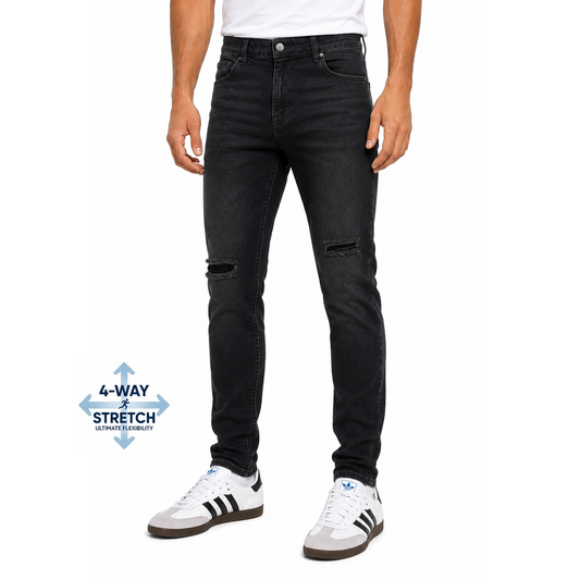 Men's Stretch Slim Fit Ripped Jeans in Black Wash
