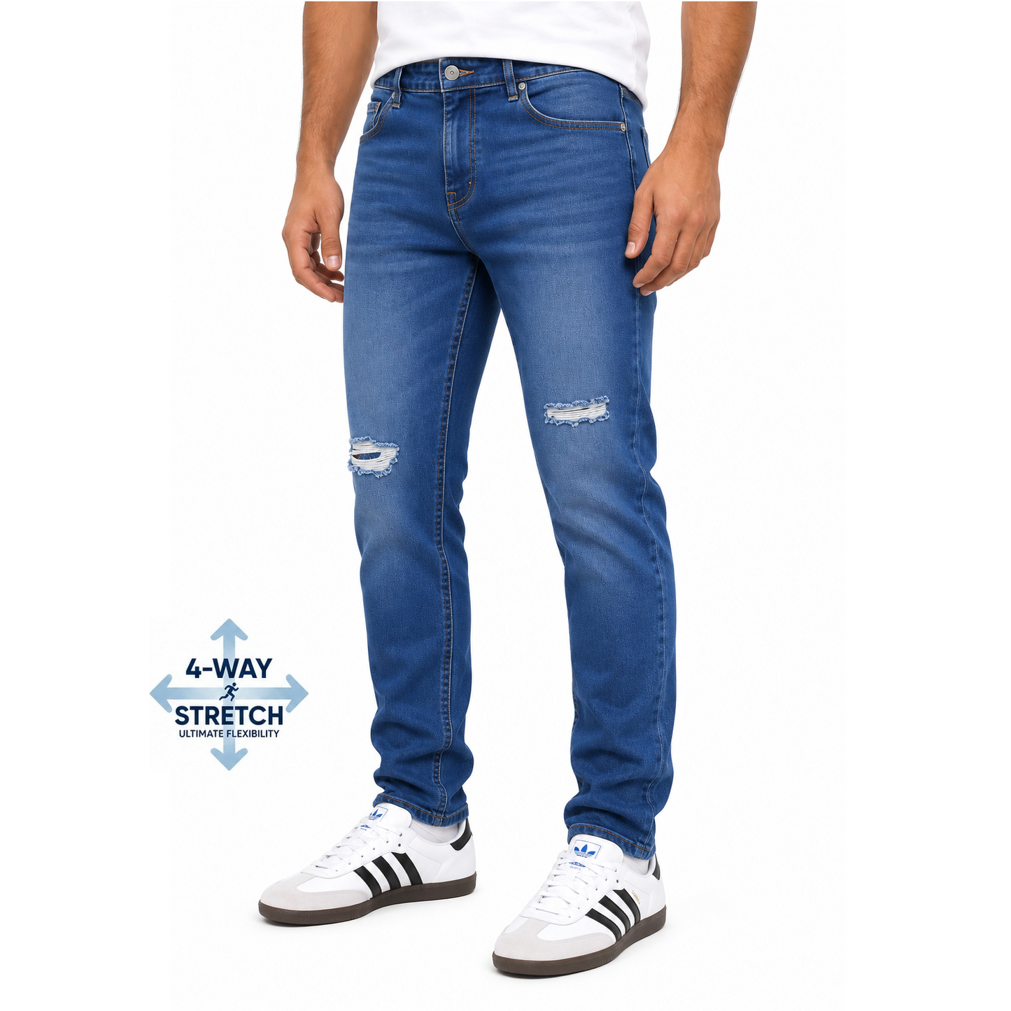 Men's Stretch Slim Fit Ripped Jeans in Medium Blue Wash