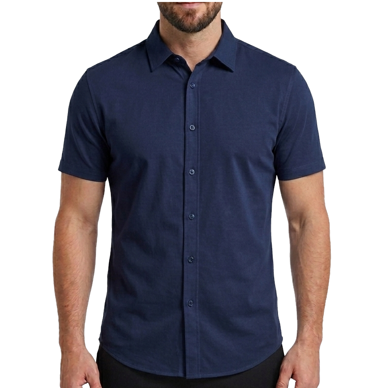 24 Pack Men's Short Sleeve Knit Button-Down Shirt in Navy