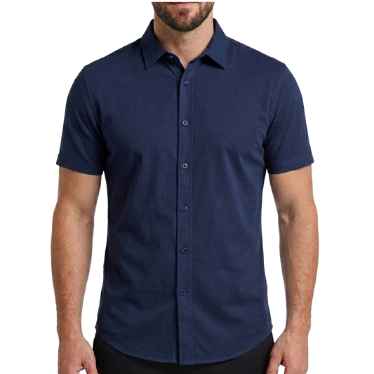 24 Pack Men's Short Sleeve Knit Button-Down Shirt in Navy