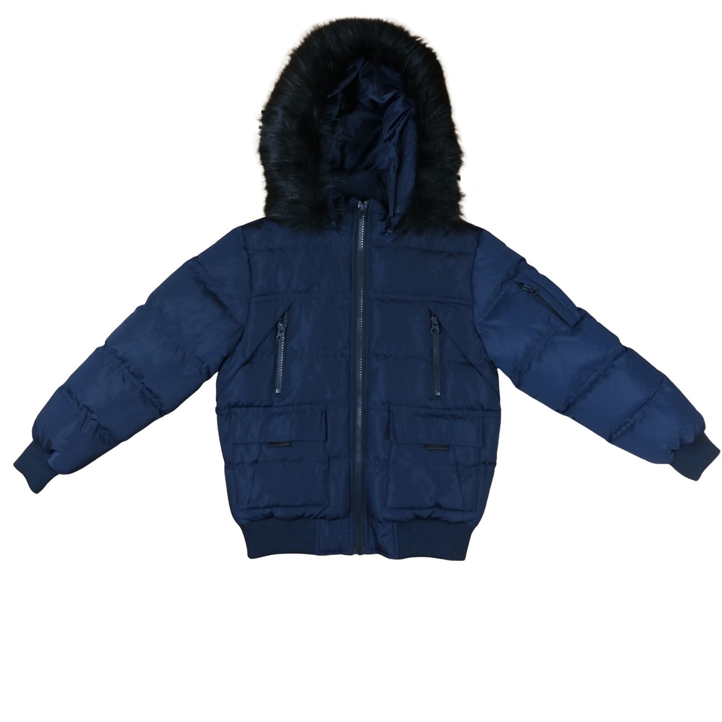 Wholesale Youth Bomber Hooded Winter Jacket - Navy