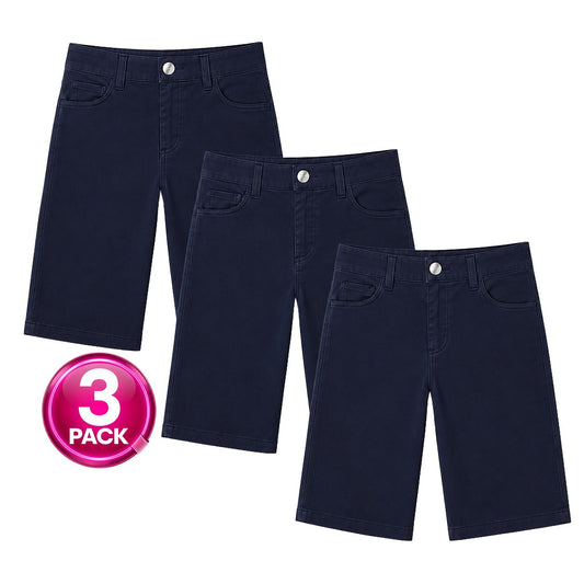 Young Women's 3-Pack Super Stretch School Uniform Bermuda Shorts in Navy
