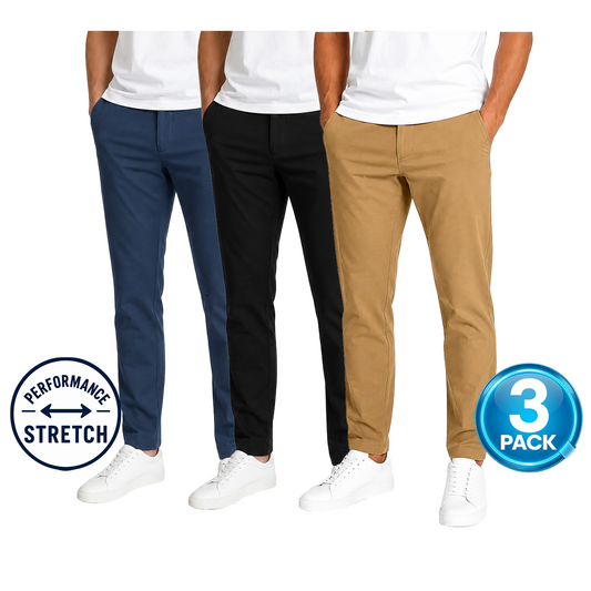 Young Men's 3-Pack Stretch Performance Fit Pants in Navy / Black / Timber