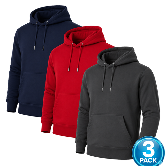 Men's 3-Pack Heavyweight Soft Fleece Pullover Hoodie in Navy / Red / Charcoal