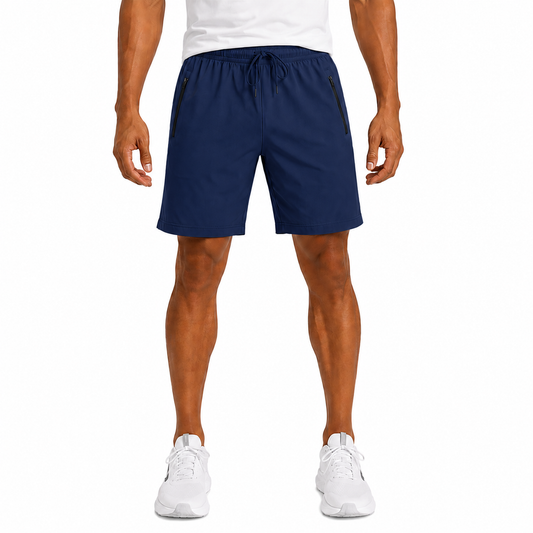 Men's Performance Workout Shorts With Zippered Pockets - Navy