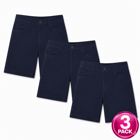 Girls 3-Pack Stretch School Uniform Shorts in Navy