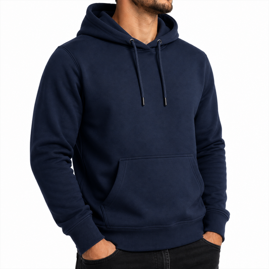 Men's Heavyweight Fleece-Lined Soft Pullover Hoodie in Navy