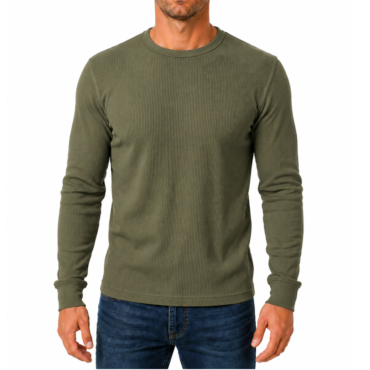 Men's Waffle-Knit Long Sleeve Thermal Shirt in Olive