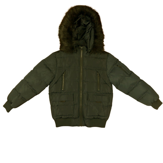 Wholesale Youth Bomber Hooded Winter Jacket - Olive