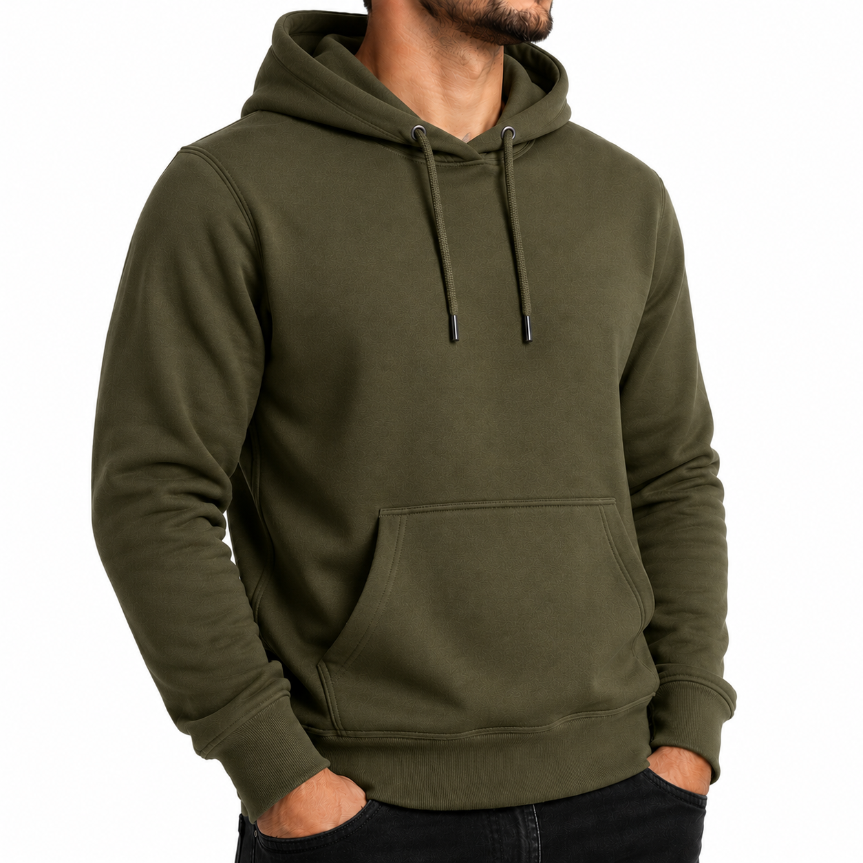 Men's Fleece-Lined Soft Pullover Hoodie in Olive