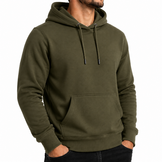 Men's Heavyweight Fleece-Lined Soft Pullover Hoodie in Olive