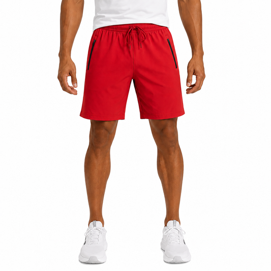 Men's Performance Workout Shorts With Zippered Pockets - Red