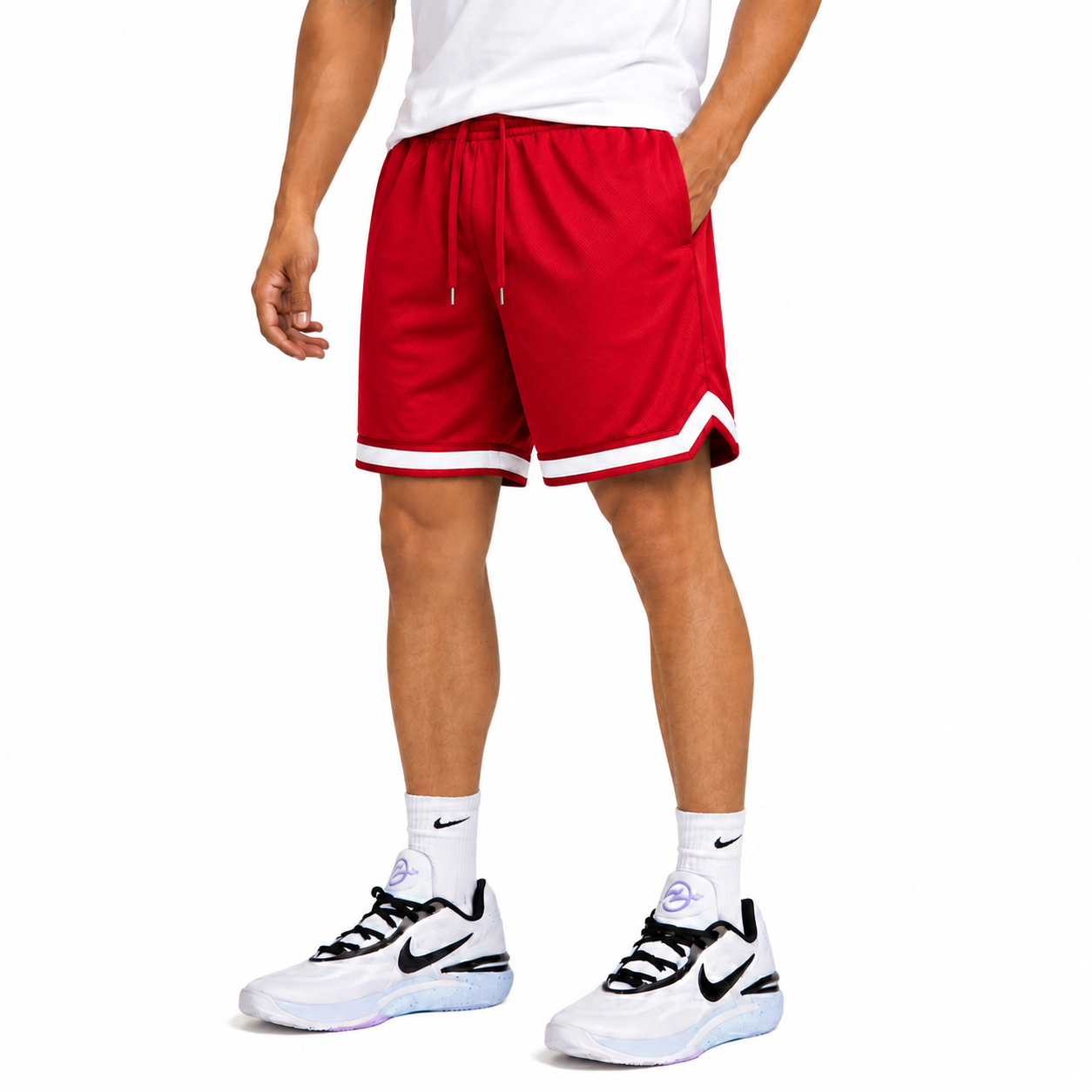 24 Pack Wholesale Men's Mesh Athletic Shorts in Red