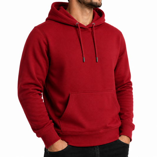 Men's Heavyweight Fleece-Lined Soft Pullover Hoodie in Red