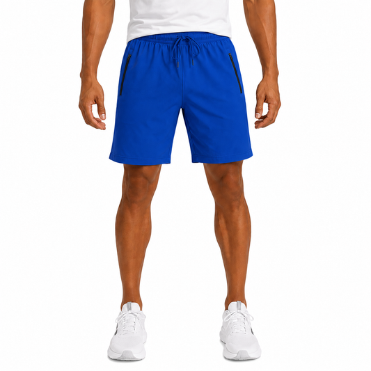 Men's Performance Workout Shorts With Zippered Pockets - Royal Blue