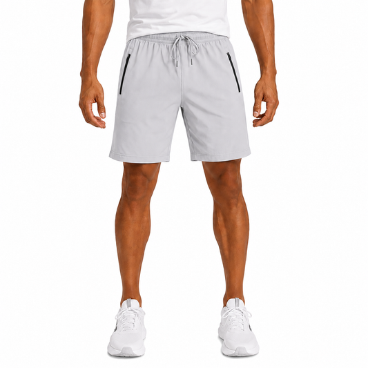 Men's Performance Workout Shorts With Zippered Pockets - Silver
