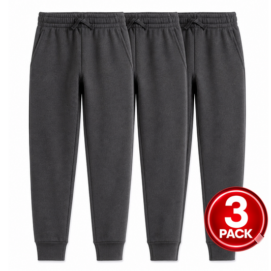 Youth Size 3-Pack Unisex Fleece Jogger Sweatpants in Charcoal