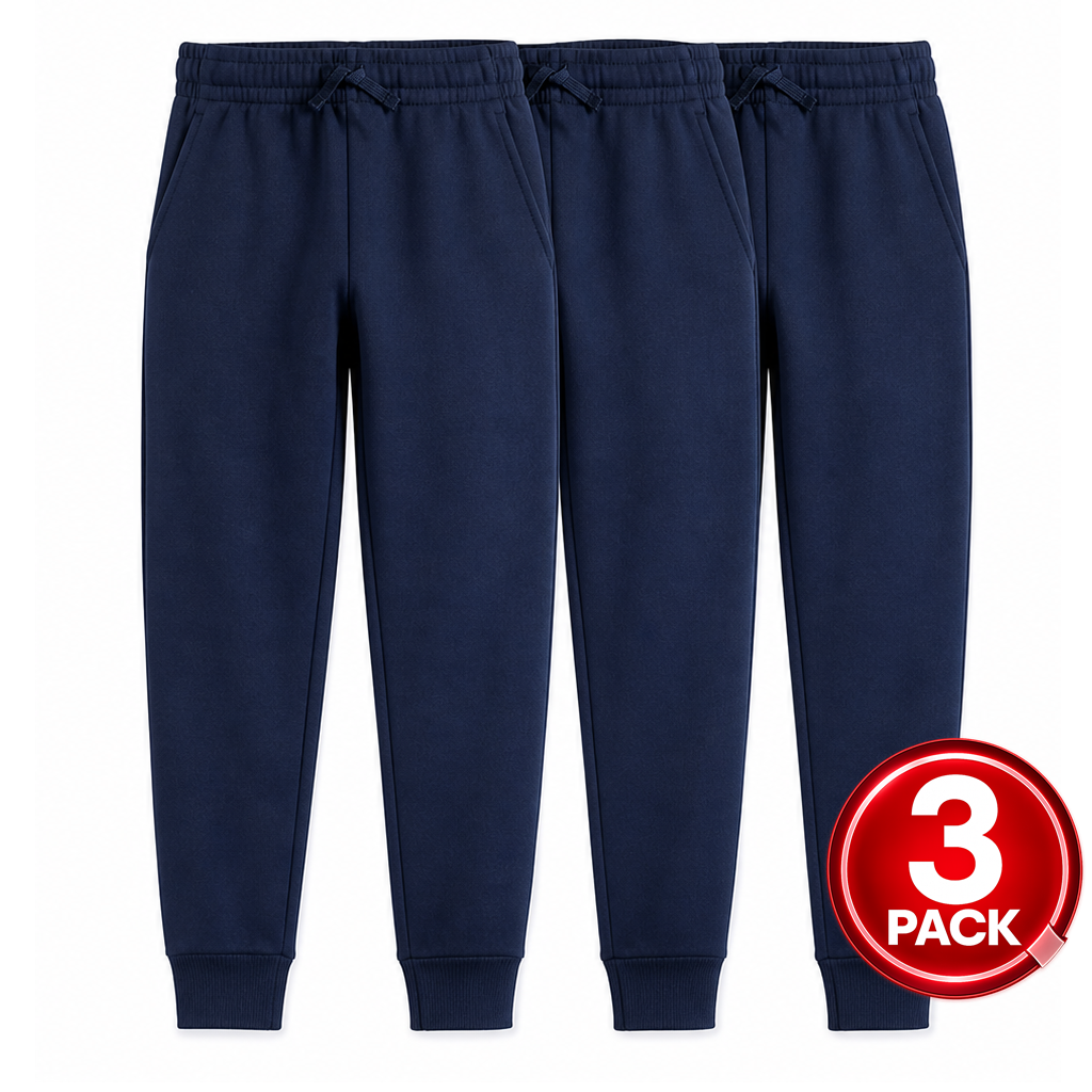 Youth Size 3-Pack Unisex Fleece Jogger Sweatpants in Navy