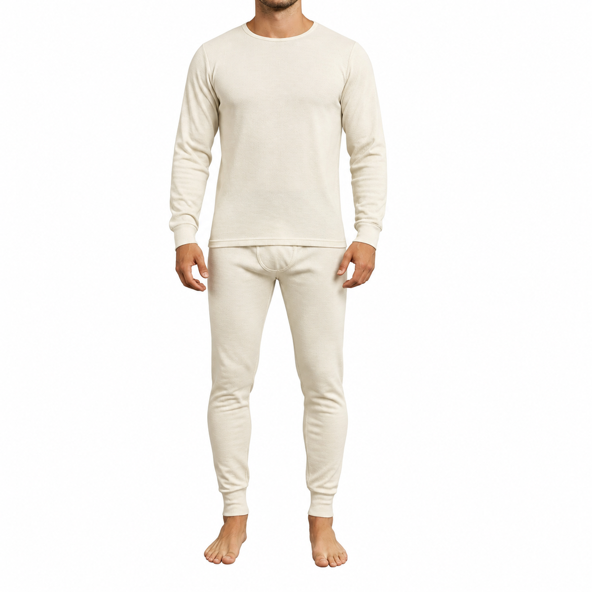 Men's 2-Piece Winter Thermal Top & Bottom Set in Natural