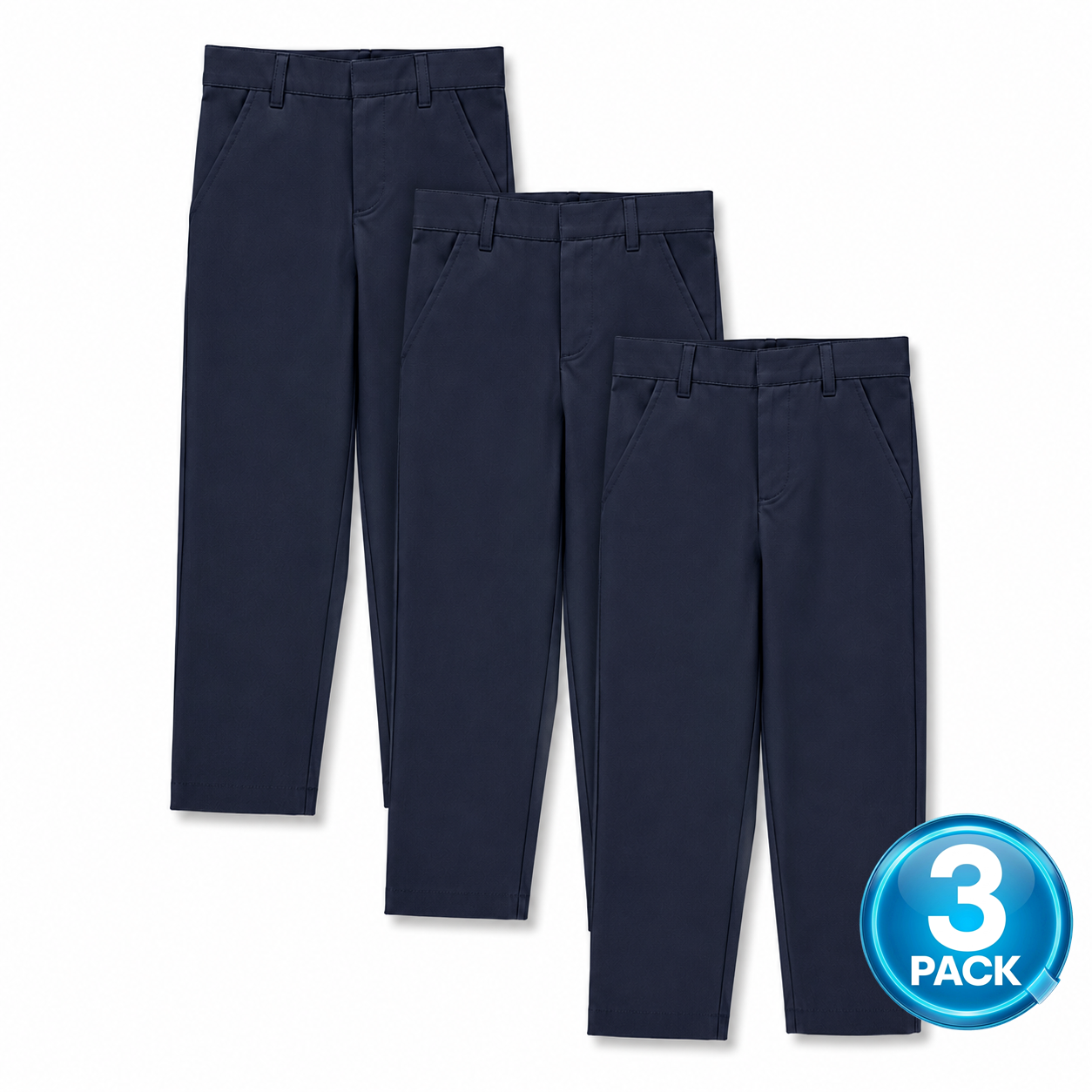 Toddler 3-Pack School Uniform Flat Front Pants in Navy