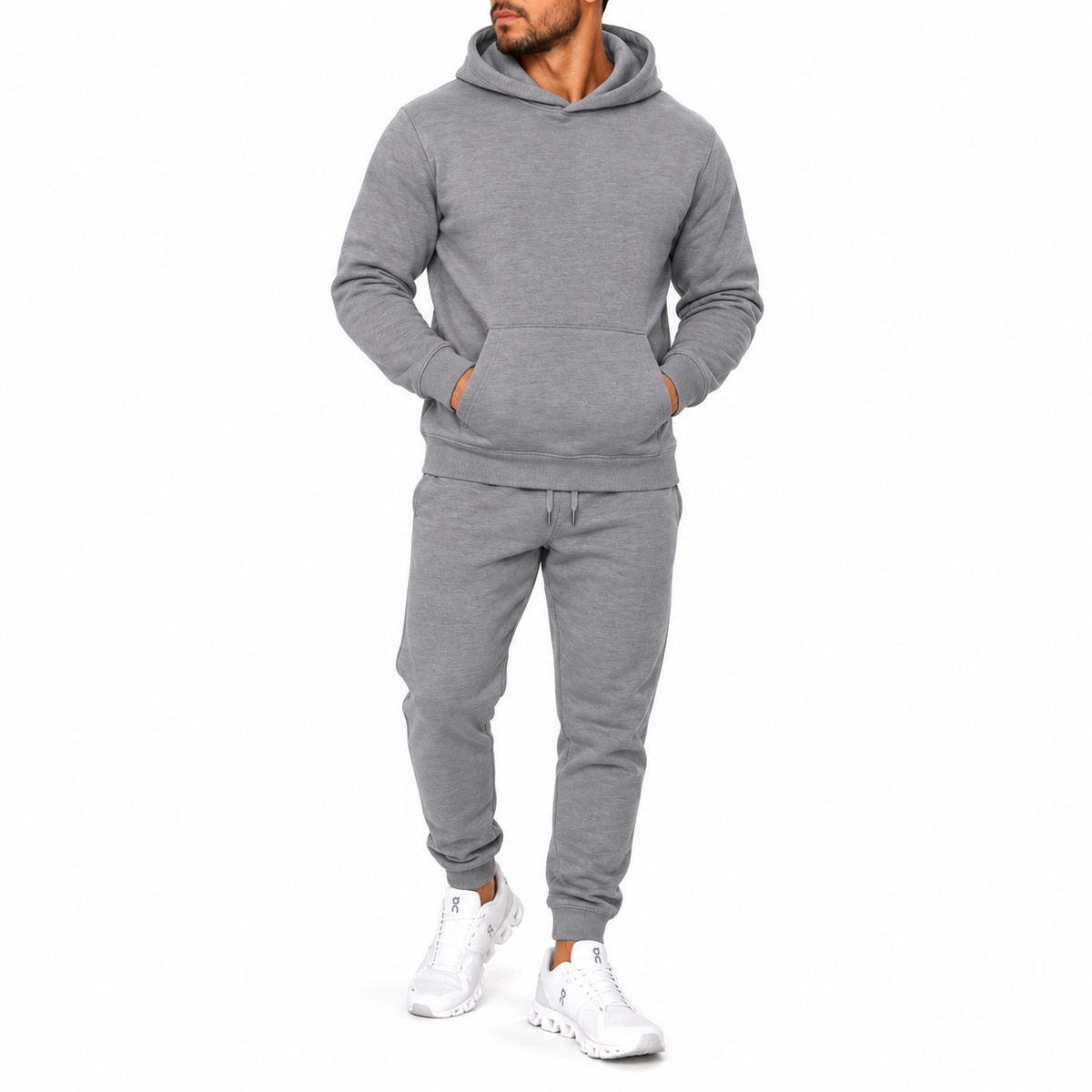 Men's Heavyweight Soft Fleece Cotton Blend Pullover Hoodie & Sweatpants Set in Heather Grey