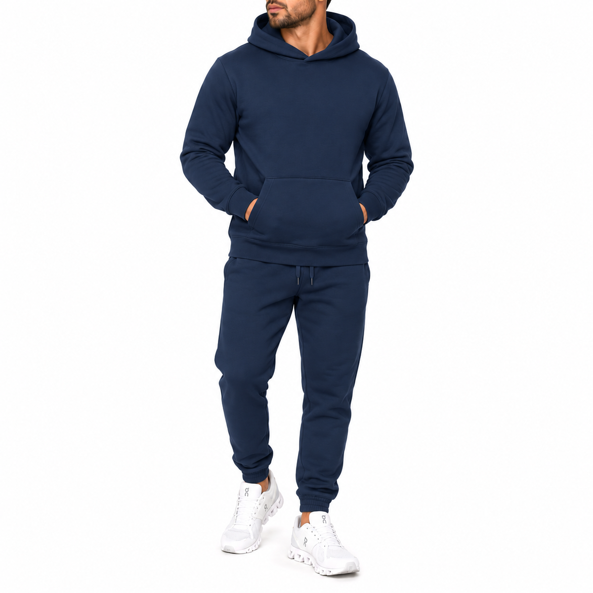 Men's Heavyweight Soft Fleece Cotton Blend Pullover Hoodie & Sweatpants Set in Navy