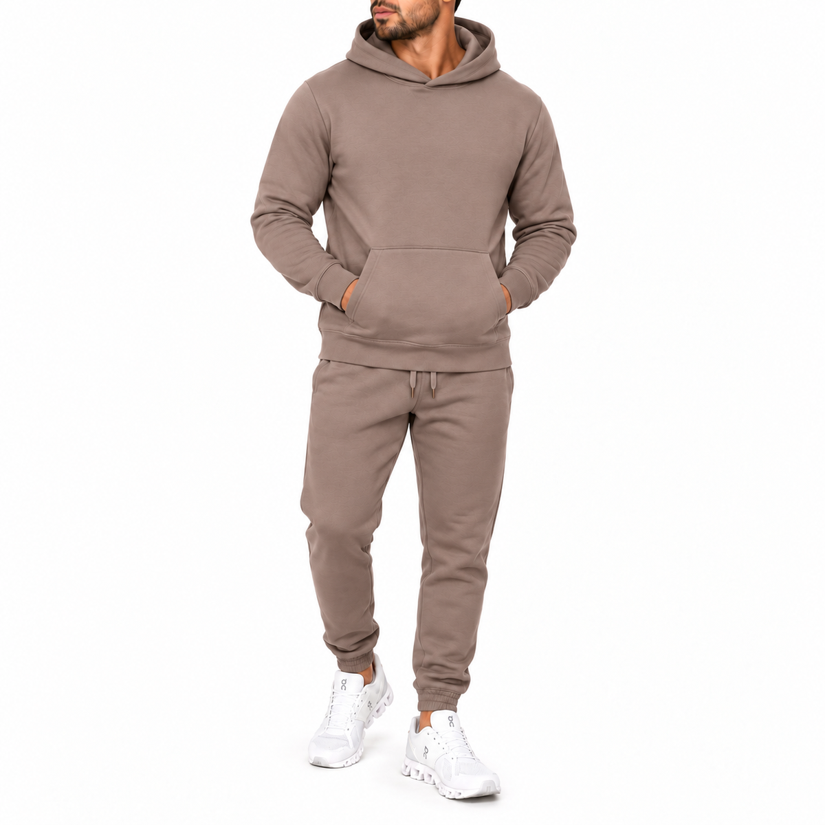 Men's Heavyweight Soft Fleece Cotton Blend Pullover Hoodie & Sweatpants Set in Taupe