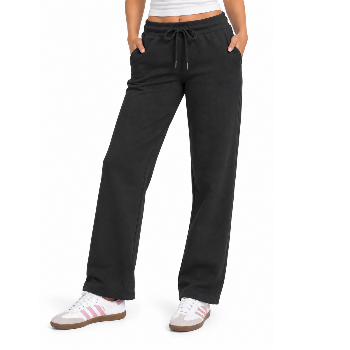Women's Heavyweight Wide Leg Loose-Fit Fleece Sweatpants in Black