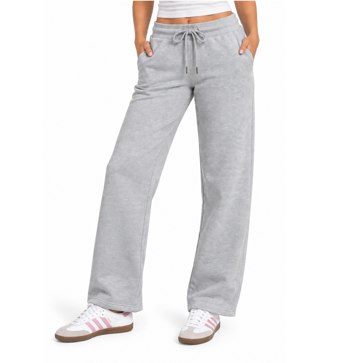 Women's Heavyweight Wide Leg Loose-Fit Fleece Sweatpants in Heather Grey