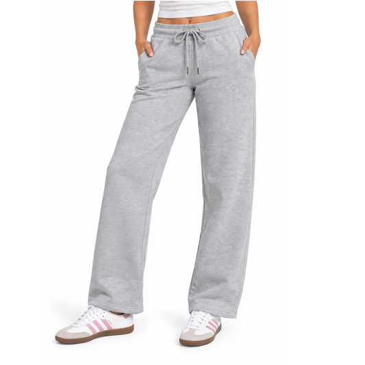 Women's Heavyweight Wide Leg Loose-Fit Fleece Sweatpants in Heather Grey