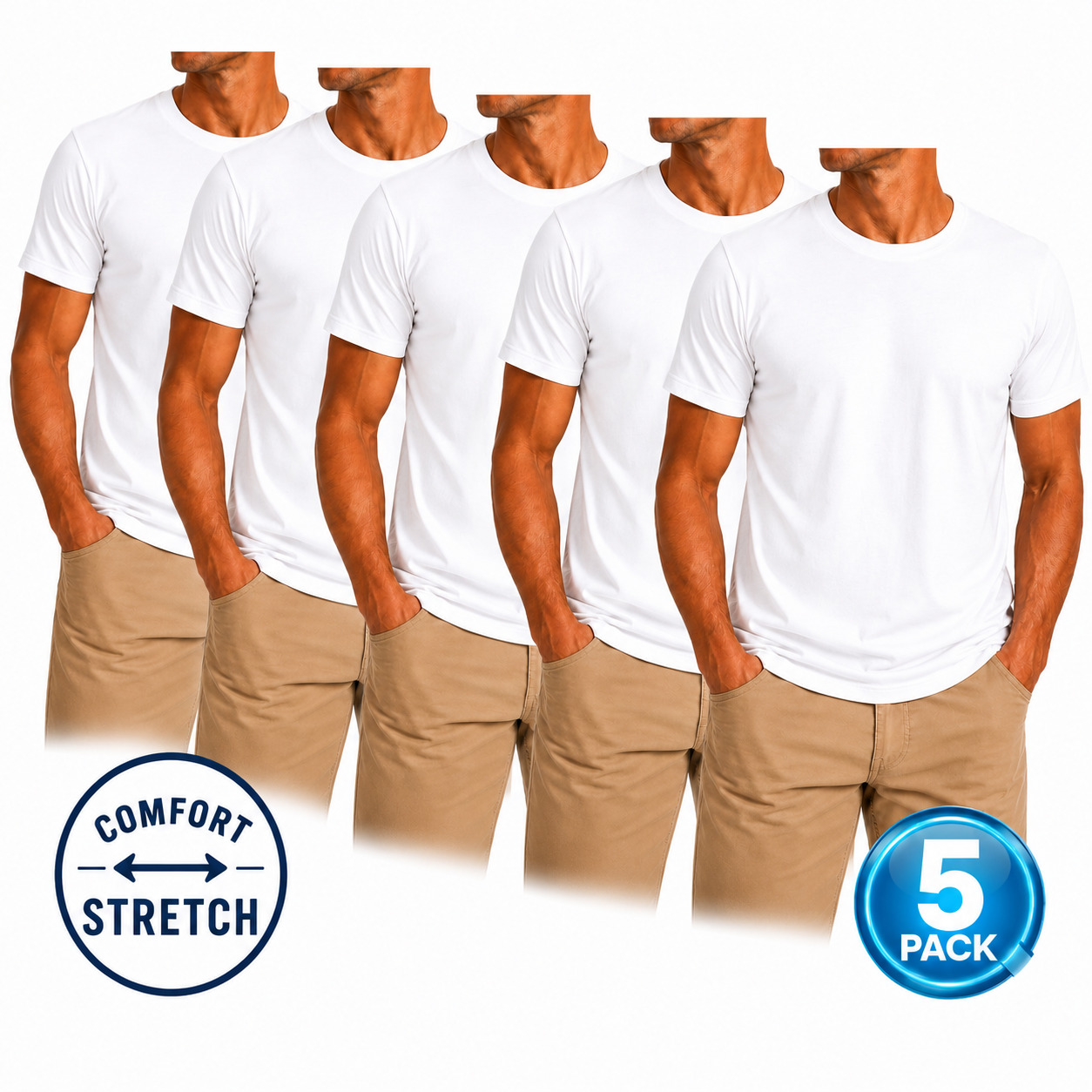 Men's 5-Pack Comfort Stretch Crewneck T-Shirts in White