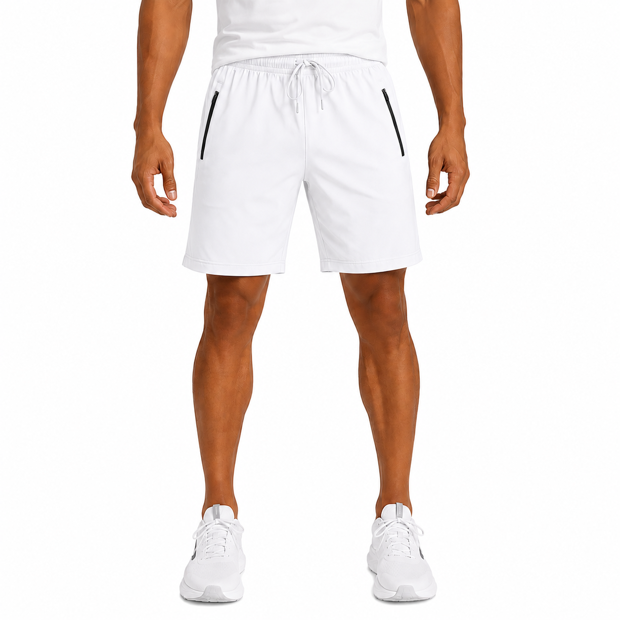 Men's Performance Workout Shorts With Zippered Pockets - White
