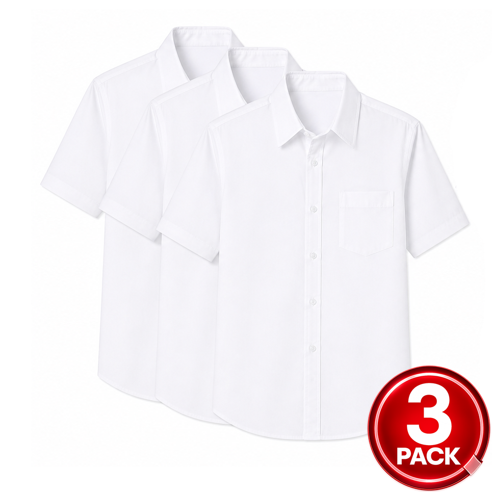 Boys 3-Pack Short Sleeve School Uniform Dress Shirt in White