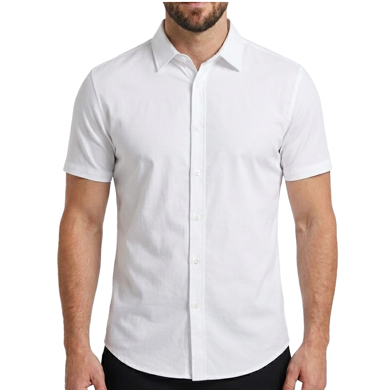 24 Pack Men's Short Sleeve Knit Button-Down Shirt in White