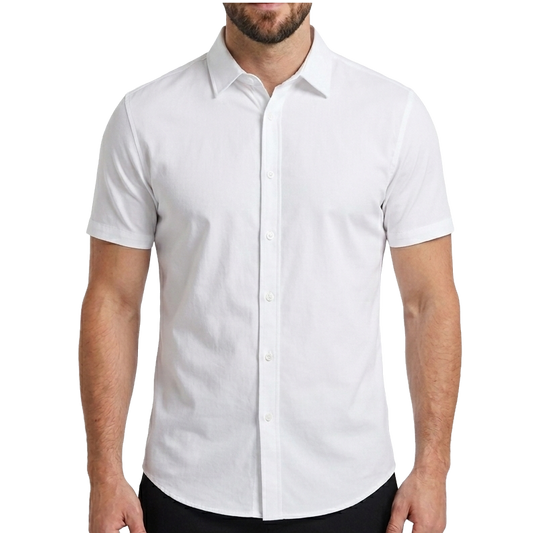 24 Pack Men's Short Sleeve Knit Button-Down Shirt in White